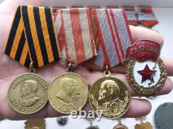 Soviet Russian Set of 20 Medals and Badges of Veteran WW2, Army USSR. Documents
