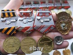 Soviet Russian Set of 20 Medals and Badges of Veteran WW2, Army USSR. Documents