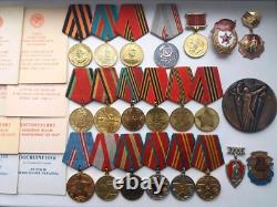 Soviet Russian Set of 22 Medals, Badges. 8 Documents of Veteran WW2, Army. USSR