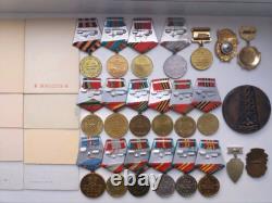 Soviet Russian Set of 22 Medals, Badges. 8 Documents of Veteran WW2, Army. USSR