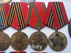 Soviet Russian Set of 22 Medals, Badges. 8 Documents of Veteran WW2, Army. USSR