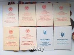 Soviet Russian Set of 22 Medals, Badges. 8 Documents of Veteran WW2, Army. USSR