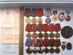Soviet Russian Set of 22 Medals, Badges. 8 Documents of Veteran WW2, Army. USSR