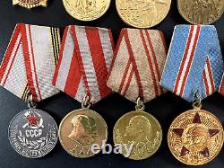 Soviet Russian Set of 23 medals and badges of Veteran WW2 USSR Army. Document