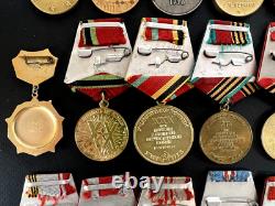 Soviet Russian Set of 23 medals and badges of Veteran WW2 USSR Army. Document