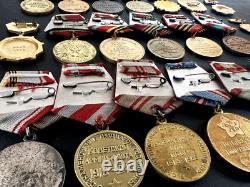 Soviet Russian Set of 23 medals and badges of Veteran WW2 USSR Army. Document