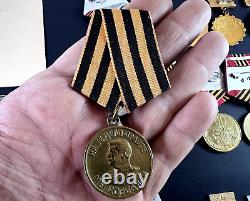 Soviet Russian Set of 25 medals and badges of Veteran WW2 USSR Army. Document