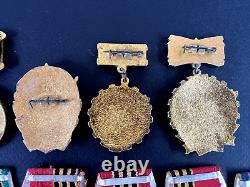 Soviet Russian Set of 25 medals and badges of Veteran WW2 USSR Army. Document