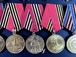 Soviet Russian Set of 25 medals and badges of Veteran WW2 USSR Army. Document