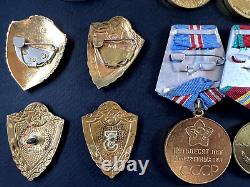 Soviet Russian Set of 25 medals and badges of Veteran WW2 USSR Army. Document