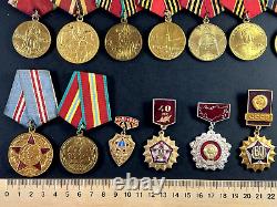 Soviet Russian Set of 25 medals and badges of Veteran WW2 USSR Army. Document