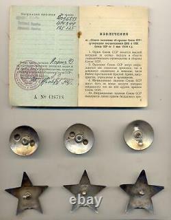 Soviet Russian USSR Complete Documented Group with 3x Orders of Red Star