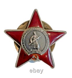 Soviet Russian USSR Medal Red Star Military Badge. Silver withRed Enamel