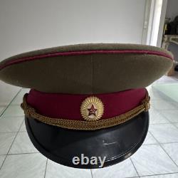 Soviet Russian USSR Vintage General Visor Cap w Raspberry Piping 1960