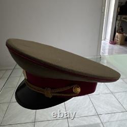 Soviet Russian USSR Vintage General Visor Cap w Raspberry Piping 1960