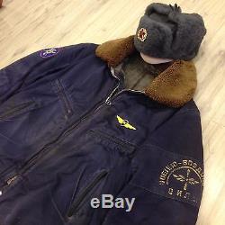 Soviet Russian uniform military pilot Bomber coat (L) jacket + hat