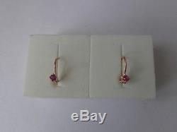 Soviet Solid Rose Gold Earrings 14K 585 Star Ruby USSR Russian 1 gr