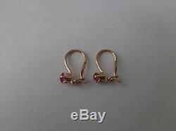 Soviet Solid Rose Gold Earrings 14K 585 Star Ruby USSR Russian 1 gr