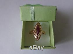 Soviet Solid Rose Gold Ring 14K 585 Star Ruby US Size 7 (17.25 mm) USSR Russian