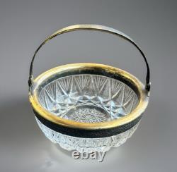 Soviet USSR Russian Melchior Filigree Crystal Candy Sugar Bowl Dish Handle
