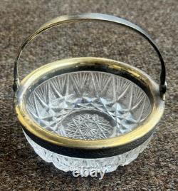 Soviet USSR Russian Melchior Filigree Crystal Candy Sugar Bowl Dish Handle