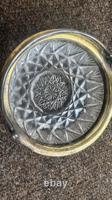 Soviet USSR Russian Melchior Filigree Crystal Candy Sugar Bowl Dish Handle