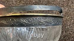 Soviet USSR Russian Melchior Filigree Crystal Candy Sugar Bowl Dish Handle