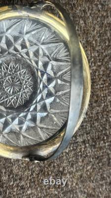 Soviet USSR Russian Melchior Filigree Crystal Candy Sugar Bowl Dish Handle