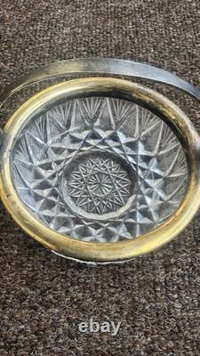 Soviet USSR Russian Melchior Filigree Crystal Candy Sugar Bowl Dish Handle
