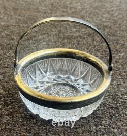 Soviet USSR Russian Melchior Filigree Crystal Candy Sugar Bowl Dish Handle