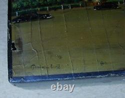 Soviet USSR lacquer box painting Grand Theater trolleybus car 1951y