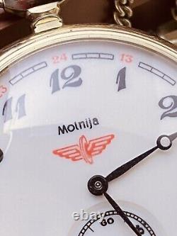 TRAIN MOLNIJA Vintage Soviet CCCP USSR russian pocket watch 18 jewels #7578