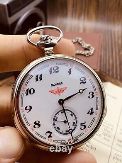 TRAIN MOLNIJA Vintage Soviet CCCP USSR russian pocket watch 18 jewels #7578