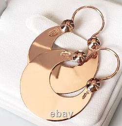 USSR Original Vintage Soviet Earrings''Sudarushki' Solid Rose Gold 583 14K 1968