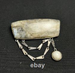 USSR Russian Soviet Sterling Silver 875 Woman's Pin Brooch Natural Stone
