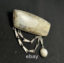 USSR Russian Soviet Sterling Silver 875 Woman's Pin Brooch Natural Stone