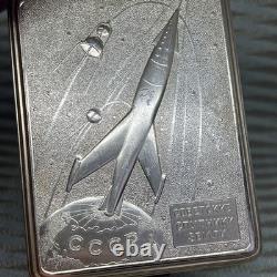 USSR Russian Soviet metal cigarette case? Osmos Soviet satellites of the? Arth