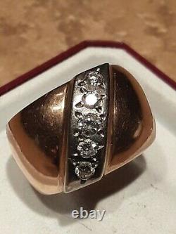 USSR Soviet Russian Gold Ring With Genuine Yakutia Diamonds 14K 583