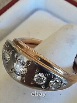 USSR Soviet Russian Gold Ring With Genuine Yakutia Diamonds 14K 583 0.93 carat