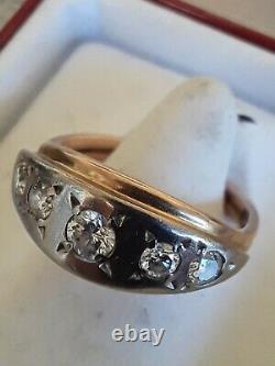 USSR Soviet Russian Gold Ring With Genuine Yakutia Diamonds 14K 583 0.93 carat