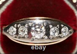 USSR Soviet Russian Gold Ring With Genuine Yakutia Diamonds 14K 583 0.93 carat