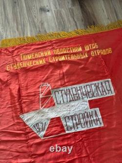 USSR Soviet Russian Lenin Red Flag Banner Tyumen Student Construction Teams 1971
