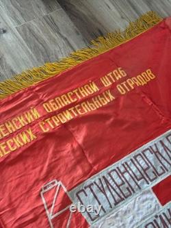 USSR Soviet Russian Lenin Red Flag Banner Tyumen Student Construction Teams 1971