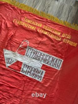 USSR Soviet Russian Lenin Red Flag Banner Tyumen Student Construction Teams 1971