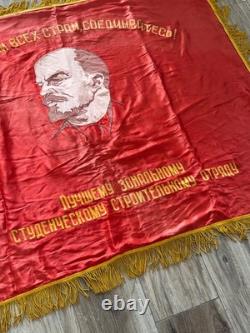 USSR Soviet Russian Lenin Red Flag Banner Tyumen Student Construction Teams 1971