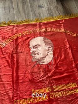USSR Soviet Russian Lenin Red Flag Banner Tyumen Student Construction Teams 1971