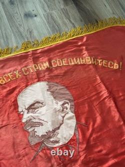 USSR Soviet Russian Lenin Red Flag Banner Tyumen Student Construction Teams 1971