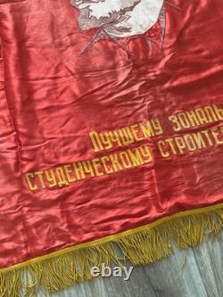 USSR Soviet Russian Lenin Red Flag Banner Tyumen Student Construction Teams 1971
