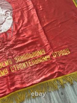 USSR Soviet Russian Lenin Red Flag Banner Tyumen Student Construction Teams 1971