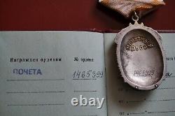 USSR Soviet Russian Rare Order Badge of Honor! Rare! With the Document